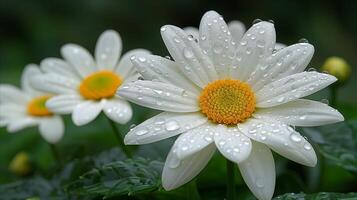 Fresh Dew on White Daisies During Spring Morning photo