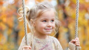 Young Girl Enjoying Autumn Swing Ride at Sunset photo