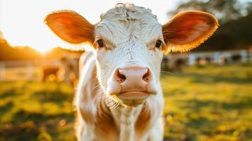 Golden Hour Portrait of a Young Cow in the Countryside photo