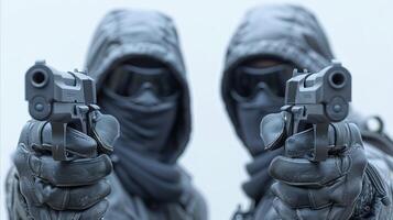 Armed Operatives in Balaclavas Aiming Handguns photo