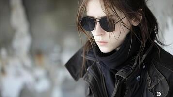 Pensive Young Woman With Sunglasses on a Chilly Day photo