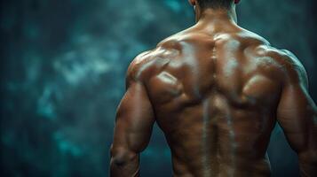 Muscular Male Back and Shoulders in Gym Setting photo