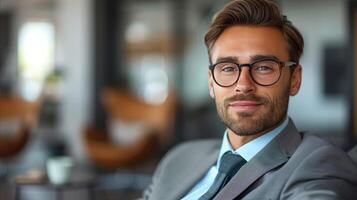 Confident Businessman With Glasses in Modern Office photo