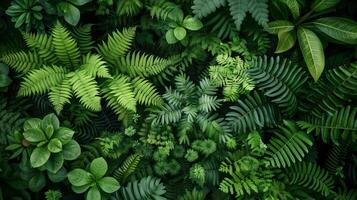 Lush Greenery of Various Tropical Plants and Ferns photo