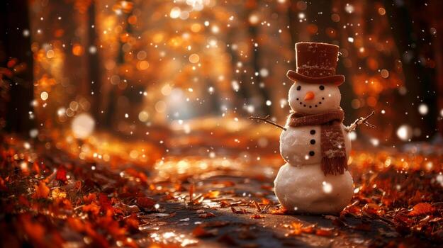 Charming Autumn Snowman With Twinkling Backdrop photo