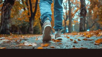 otoño paseo mediante un cubierto de hojas parque camino foto