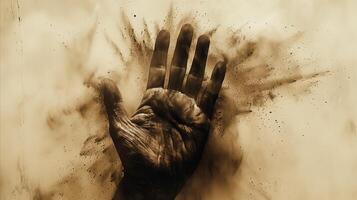 Hand Bursting Through a Dusty Barrier in Dynamic Motion photo