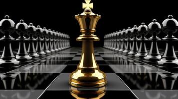 Gleaming Golden Queen on Chessboard Against Black and White Pawns photo