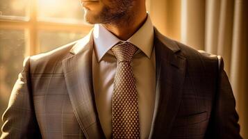 Sunlit Businessman in Formal Attire Ready for Work photo