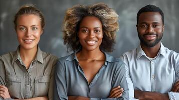 Confident Professional Team Posing Together in Modern Office photo