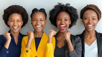 Joyful Group of Four Women Celebrating Together Indoors photo