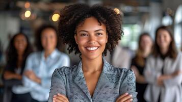 Confident Businesswoman Leading a Team Meeting photo