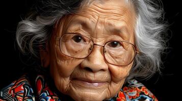 Serene Elderly Woman With Glasses in Close-Up Portrait photo