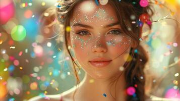 Confetti Celebration With Smiling Young Woman Outdoors photo