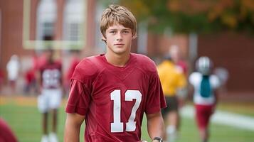 High School Football Player at Practice During Autumn photo