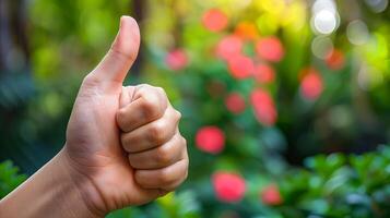 Close-Up of a Thumbs-Up Gesture Outdoors During the Day photo