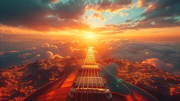 Sunset Serenade Above the Clouds With Guitar photo