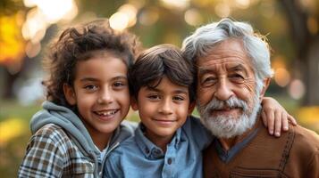 Grandfather With Grandchildren in Autumn Park photo