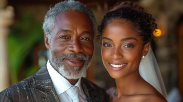 Elegant Father and Bride Smiling on Wedding Day photo