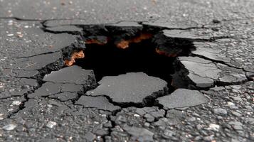 Pothole Damage on Urban Asphalt Road photo