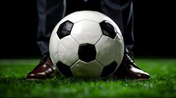 Evening Soccer Game Prep With Player and Ball on Field photo