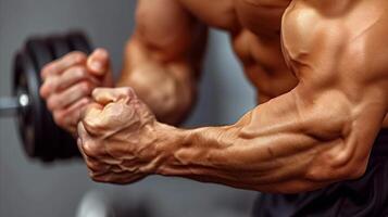 intenso brazo rutina de ejercicio sesión capturado en el gimnasio foto