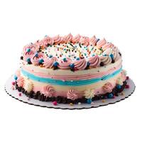 festivo cumpleaños pastel con vistoso Crema y asperja foto