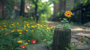 Solitary Daisy Bloom on an Urban Pathway at Dawn photo