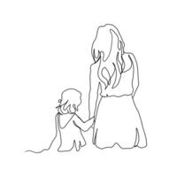 Continuous Line Art of Motherhood, walk together, Happy Mother day card, one line drawing, parent and child silhouette hand drawn. illustration vector