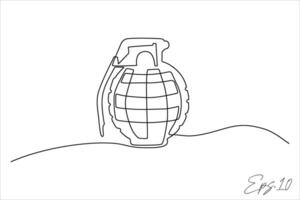 continuous line art drawing of a hand grenade vector