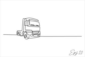 continuous line art drawing of a container truck vector