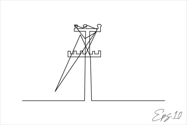continuous line art drawing of a power pole