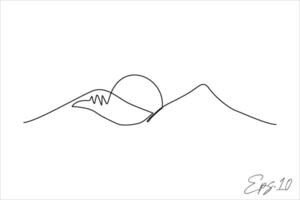 continuous line art drawing of mountain landscape vector