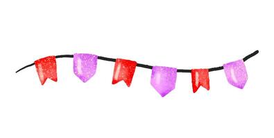 Set of Flags and garlands. Happy birthday. Hand drawn holiday il vector