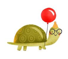 Set of cartoon turtles celebrating birthday. Collection. Hand d vector