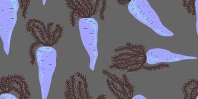 a pattern with carrots and pine needles on a gray background vector