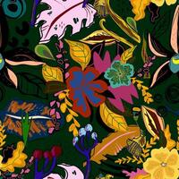 a colorful pattern with flowers and leaves vector