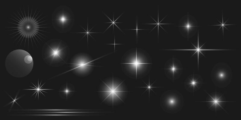 a set of stars and light effects on a black background