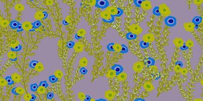 a pattern with blue and green flowers on a purple background vector