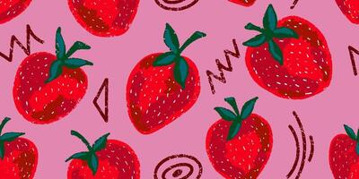 a pattern with strawberries on a pink background vector