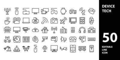 Device and technology line icon set. vector