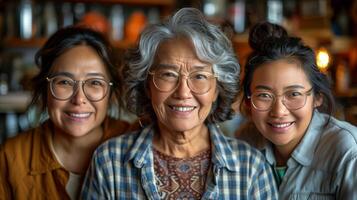 Tres generaciones de mujer sonriente juntos adentro foto