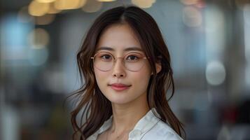 Portrait of a Young Woman With Glasses Indoors photo