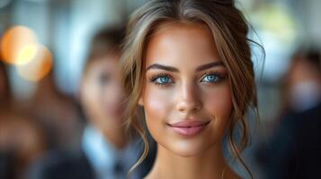 Radiant Young Woman Smiling in Indoor Setting photo