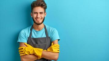 Confident Young Man Ready for House Cleaning photo