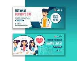 Doctors Day Horizontal Banner Flat Cartoon Hand Drawn Templates Background Illustration vector