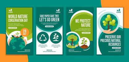 Nature Conservation Day Social Media Stories Cartoon Hand Drawn Templates Background Illustration vector