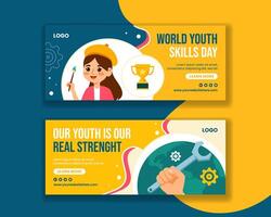 Youth Skills Day Horizontal Banner Flat Cartoon Hand Drawn Templates Background Illustration vector