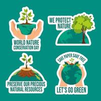 Nature Conservation Day Label Flat Cartoon Hand Drawn Templates Background Illustration vector