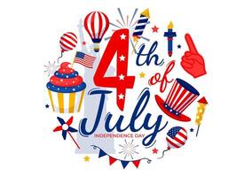 4th of July Happy Independence Day USA Illustration with American Flag and Balloons in Flat National Holiday Cartoon Background Design vector